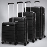 Aerolite Premium PP 4 Piece Hard Shell 4 Dual Wheel Spinner Travel Luggage Suitcase Set , Expandable Cabin + Medium + Large + Extra Large - Black