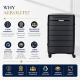Aerolite 2 Piece PP Luggage Set – Expandable 21" Cabin & 28" Large 100.8L Suitcases, Premium Polypropylene Hard Shell Made Using Recycled Ocean Plastic, 4 Spinner Wheels, TSA Locks & Waterproof Pockets, Black