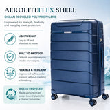 Aerolite 2 Piece PP Luggage Set – Expandable 21" Cabin & 28" Large 100.8L Suitcases, Premium Polypropylene Hard Shell Made Using Recycled Ocean Plastic, 4 Spinner Wheels, TSA Locks & Waterproof Pockets, Metallic Blue