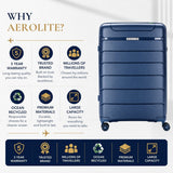 Aerolite Large 28" Lightweight 100.8L Check-In Suitcase – Hard Shell Luggage Made Using Recycled Ocean Plastic, 4 Spinner Wheels, YKK® Zippers, TSA Lock & Waterproof Pocket (Blue)