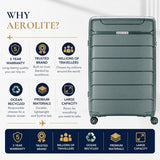 Aerolite Large 28" Lightweight 100.8L Check-In Suitcase – Hard Shell Luggage Made Using Recycled Ocean Plastic, 4 Spinner Wheels, YKK® Zippers, TSA Lock & Waterproof Pocket (Dark Green)