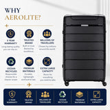 Aerolite 3 Piece PP Luggage Set – Expandable Cabin, Large 100L & XL 144L Suitcases, Premium Polypropylene Hard Shell Made Using Recycled Ocean Plastic, 4 Spinner Wheels, TSA Locks & Waterproof Pockets, Black