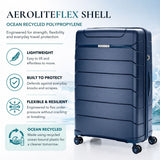 Aerolite 32" XL 144L Lightweight Checked Suitcase – Extra Large Hard Shell Luggage Made Using Recycled Ocean Plastic, 4 Spinner Wheels, TSA Lock & Waterproof Pocket (Blue)