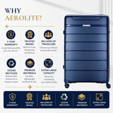 Aerolite 3 Piece PP Luggage Set – Expandable Cabin, Large 100L & XL 144L Suitcases, Premium Polypropylene Hard Shell Made Using Recycled Ocean Plastic, 4 Spinner Wheels, TSA Locks & Waterproof Pockets, Metallic Blue