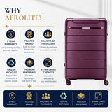 Aerolite 32" XL 144L Lightweight Checked Suitcase – Extra Large Hard Shell Luggage Made Using Recycled Ocean Plastic, 4 Spinner Wheels, TSA Lock & Waterproof Pocket (Wine)