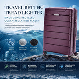 Aerolite 32" XL 144L Lightweight Checked Suitcase – Extra Large Hard Shell Luggage Made Using Recycled Ocean Plastic, 4 Spinner Wheels, TSA Lock & Waterproof Pocket (Wine)