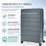 Aerolite 3 Piece PP Luggage Set – Expandable Cabin, Large 100L & XL 144L Suitcases, Premium Polypropylene Hard Shell Made Using Recycled Ocean Plastic, 4 Spinner Wheels, TSA Locks & Waterproof Pockets, Dark Green