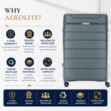 Aerolite 32" XL 144L Lightweight Checked Suitcase – Extra Large Hard Shell Luggage Made Using Recycled Ocean Plastic, 4 Spinner Wheels, TSA Lock & Waterproof Pocket (Dark Green)