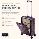 Aerolite Expandable Cabin Suitcase 55x40x20cm to 55x40x23cm – Ryanair & Wizz Air Priority Carry On Luggage, Recycled Ocean Plastic, Laptop & Tablet Pocket, USB Charging, Silvadur® Anti-Microbial Lining, TSA Lock (Wine)