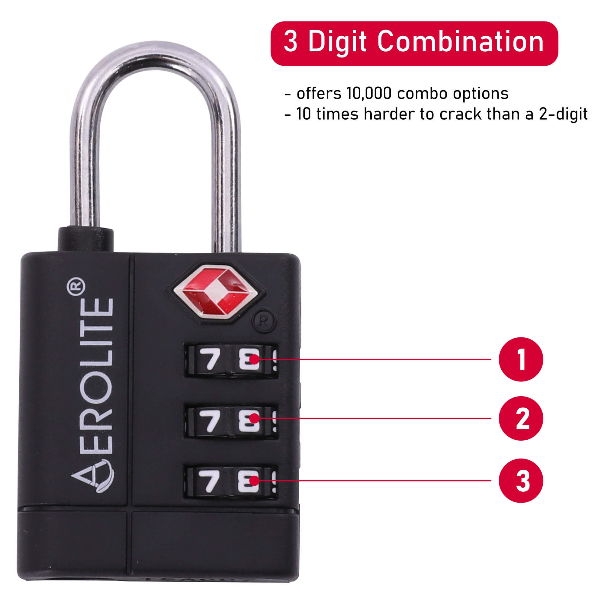 TSA Approved Global Travel Accessories Three Dial TSA Combilock