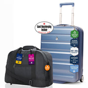 Aerolite Ryanair & Wizz Air Cabin Luggage Set – 55x40x20cm Expandable to 55x40x23cm Hard Shell Suitcase with TSA Lock & 2 Wheels + 40x30x20cm Underseat Holdall, Priority Max Size Carry-On Bundle (Blue/Black)