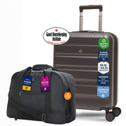 Aerolite Ryanair & Wizz Air Cabin Luggage Set – 55x40x20cm Expandable to 55x40x23cm ABS-Polycarbonate Hard Shell Suitcase with 8 Spinner Wheels & TSA Lock + 40x30x20cm 24L Underseat Holdall, Priority Carry-On Bundle (Charcoal/Black)