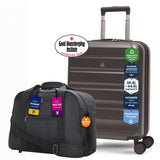 Aerolite Ryanair & Wizz Air Cabin Luggage Set – 55x40x20cm Expandable to 55x40x23cm ABS-Polycarbonate Hard Shell Suitcase with 8 Spinner Wheels & TSA Lock + 40x30x20cm 24L Underseat Holdall, Priority Carry-On Bundle (Charcoal/Black)