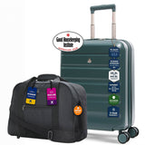 Aerolite Ryanair & Wizz Air Cabin Luggage Set – 55x40x20cm Expandable to 55x40x23cm ABS-Polycarbonate Hard Shell Suitcase with 8 Spinner Wheels & TSA Lock + 40x30x20cm 24L Underseat Holdall, Priority Carry-On Bundle (Forest Green/Black)