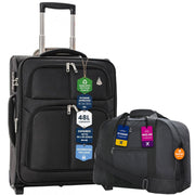 Aerolite Ryanair & Wizz Air Cabin Luggage Set – 55x40x20cm Expandable to 55x40x23cm Soft Shell Cabin Suitcase with TSA Lock & 2 Wheels + 40x30x20cm Underseat Holdall, Priority Max Size Carry-On Bundle