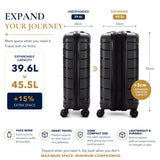 Aerolite Premium PP Expandable Cabin Suitcase 55x40x20cm to 55x40x23cm, Ryanair & Wizz Air Priority Max Size, Lightweight Polypropylene Hard Shell Carry-On with 4 Wheels & TSA Lock - Black