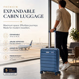 Aerolite Ryanair & Wizz Air Cabin Luggage Set – 55x40x20cm Expandable to 55x40x23cm Premium Recycled Ocean Plastic PP Hard Shell Suitcase with 4 Wheels & TSA Lock + 40x30x20cm 24L Underseat Holdall, Priority Carry-On Bundle (Blue+Black)