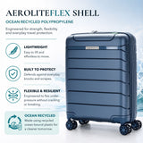 Aerolite Ryanair & Wizz Air Cabin Luggage Set – 55x40x20cm Expandable to 55x40x23cm Premium Recycled Ocean Plastic PP Hard Shell Suitcase with 4 Wheels & TSA Lock + 40x30x20cm 24L Underseat Holdall, Priority Carry-On Bundle (Blue+Black)