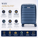 Aerolite Ryanair & Wizz Air Cabin Luggage Set – 55x40x20cm Expandable to 55x40x23cm Premium Recycled Ocean Plastic PP Hard Shell Suitcase with 4 Wheels & TSA Lock + 40x30x20cm 24L Underseat Holdall, Priority Carry-On Bundle (Blue+Black)