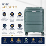 Aerolite Premium PP Expandable Cabin Suitcase 55x40x20cm to 55x40x23cm, Ryanair & Wizz Air Priority Max Size, Lightweight Polypropylene Hard Shell Carry-On with 4 Wheels & TSA Lock - Green