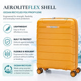 Aerolite Ryanair & Wizz Air Cabin Luggage Set – 55x40x20cm Expandable to 55x40x23cm Premium Recycled Ocean Plastic PP Hard Shell Suitcase with 4 Wheels & TSA Lock + 40x30x20cm 24L Underseat Holdall, Priority Carry-On Bundle (Mango+Black)