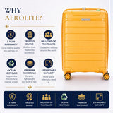 Aerolite Ryanair & Wizz Air Cabin Luggage Set – 55x40x20cm Expandable to 55x40x23cm Premium Recycled Ocean Plastic PP Hard Shell Suitcase with 4 Wheels & TSA Lock + 40x30x20cm 24L Underseat Holdall, Priority Carry-On Bundle (Mango+Black)