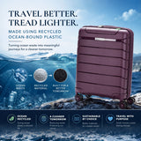Aerolite Expandable Cabin Suitcase 55x40x20cm to 55x40x23cm – Ryanair & Wizz Air Priority Approved Lightweight Hard Shell Carry On Luggage Made Using Recycled Ocean Plastic, TSA Lock & 4 Spinner Wheels (Wine)