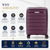 Aerolite Expandable Cabin Suitcase 55x40x20cm to 55x40x23cm – Ryanair & Wizz Air Priority Approved Lightweight Hard Shell Carry On Luggage Made Using Recycled Ocean Plastic, TSA Lock & 4 Spinner Wheels (Wine)