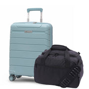 Aerolite Ryanair & Wizz Air Cabin Luggage Set – 55x40x20cm to 55x40x23cm Expandable PP Hard Shell Suitcase with 4 Wheels & TSA Lock + 40x30x20cm Eco Underseat Holdall, Priority Max Size Carry-On Bundle (Sage+Black)