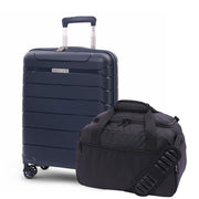 Aerolite Ryanair & Wizz Air Cabin Luggage Set – 55x40x20cm to 55x40x23cm Expandable PP Hard Shell Suitcase with 4 Wheels & TSA Lock + 40x30x20cm Eco Underseat Holdall, Priority Max Size Carry-On Bundle (Navy+Black)