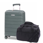 Aerolite Ryanair & Wizz Air Cabin Luggage Set – 55x40x20cm to 55x40x23cm Expandable PP Hard Shell Suitcase with 4 Wheels & TSA Lock + 40x30x20cm Eco Underseat Holdall, Priority Max Size Carry-On Bundle (Green+Black)