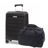 Aerolite Ryanair & Wizz Air Cabin Luggage Set – 55x40x20cm to 55x40x23cm Expandable PP Hard Shell Suitcase with 4 Wheels & TSA Lock + 40x30x20cm Eco Underseat Holdall, Priority Max Size Carry-On Bundle (Black)