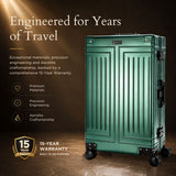 Aerolite M-Lite Premium Full Aluminium Large Suitcase, Zipperless TSA Locks, SILVADUR™ Antimicrobial Interior, 360° Spinner Wheels, Checked Luggage, 15-Year Warranty - Green