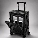 Aerolite M-Lite Premium Full Aluminium Cabin Suitcase with Front Laptop Compartment, Zipperless TSA Locks, USB Charging, Bottle Holder & 15-Year Warranty, Black