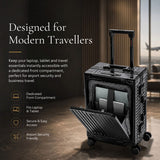 Aerolite M-Lite Premium Full Aluminium Cabin Suitcase with Front Laptop Compartment, Zipperless TSA Locks, USB Charging, Bottle Holder & 15-Year Warranty, Black