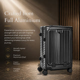 Aerolite M-Lite Premium Full Aluminium Cabin Suitcase with Front Laptop Compartment, Zipperless TSA Locks, USB Charging, Bottle Holder & 15-Year Warranty, Black