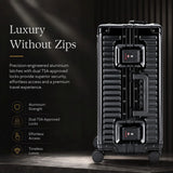Aerolite M-Lite Premium Full Aluminium Cabin Suitcase with Front Laptop Compartment, Zipperless TSA Locks, USB Charging, Bottle Holder & 15-Year Warranty, Black