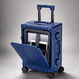 Aerolite M-Lite Premium Full Aluminium Cabin Suitcase with Front Laptop Compartment, Zipperless TSA Locks, USB Charging, Bottle Holder & 15-Year Warranty, Blue