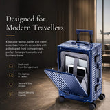 Aerolite M-Lite Premium Full Aluminium Cabin Suitcase with Front Laptop Compartment, Zipperless TSA Locks, USB Charging, Bottle Holder & 15-Year Warranty, Blue