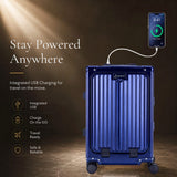 Aerolite M-Lite Premium Full Aluminium Cabin Suitcase with Front Laptop Compartment, Zipperless TSA Locks, USB Charging, Bottle Holder & 15-Year Warranty, Blue