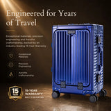 Aerolite M-Lite Premium Full Aluminium Cabin Suitcase with Front Laptop Compartment, Zipperless TSA Locks, USB Charging, Bottle Holder & 15-Year Warranty, Blue