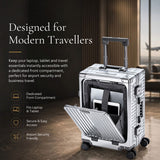Aerolite M-Lite Premium Full Aluminium Cabin Suitcase with Front Laptop Compartment, Zipperless TSA Locks, USB Charging, Bottle Holder & 15-Year Warranty, Charcoal