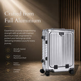 Aerolite M-Lite Premium Full Aluminium Cabin Suitcase with Front Laptop Compartment, Zipperless TSA Locks, USB Charging, Bottle Holder & 15-Year Warranty, Charcoal