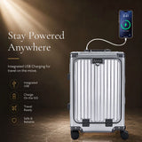 Aerolite M-Lite Premium Full Aluminium Cabin Suitcase with Front Laptop Compartment, Zipperless TSA Locks, USB Charging, Bottle Holder & 15-Year Warranty, Charcoal