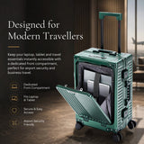 Aerolite M-Lite Premium Full Aluminium Cabin Suitcase with Front Laptop Compartment, Zipperless TSA Locks, USB Charging, Bottle Holder & 15-Year Warranty, Green