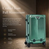Aerolite M-Lite Premium Full Aluminium Cabin Suitcase with Front Laptop Compartment, Zipperless TSA Locks, USB Charging, Bottle Holder & 15-Year Warranty, Green
