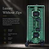 Aerolite M-Lite Premium Full Aluminium Cabin Suitcase with Front Laptop Compartment, Zipperless TSA Locks, USB Charging, Bottle Holder & 15-Year Warranty, Green