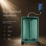 Aerolite M-Lite Premium Full Aluminium Cabin Suitcase with Front Laptop Compartment, Zipperless TSA Locks, USB Charging, Bottle Holder & 15-Year Warranty, Green