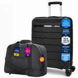 Aerolite Ryanair & Wizz Air Cabin Luggage Set – 55x40x20cm Expandable to 55x40x23cm Premium Recycled Ocean Plastic PP Hard Shell Suitcase with 4 Wheels & TSA Lock + 40x30x20cm 24L Underseat Holdall, Priority Carry-On Bundle