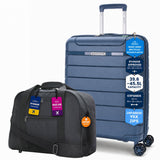 Aerolite Ryanair & Wizz Air Cabin Luggage Set – 55x40x20cm Expandable to 55x40x23cm Premium Recycled Ocean Plastic PP Hard Shell Suitcase with 4 Wheels & TSA Lock + 40x30x20cm 24L Underseat Holdall, Priority Carry-On Bundle (Blue+Black)